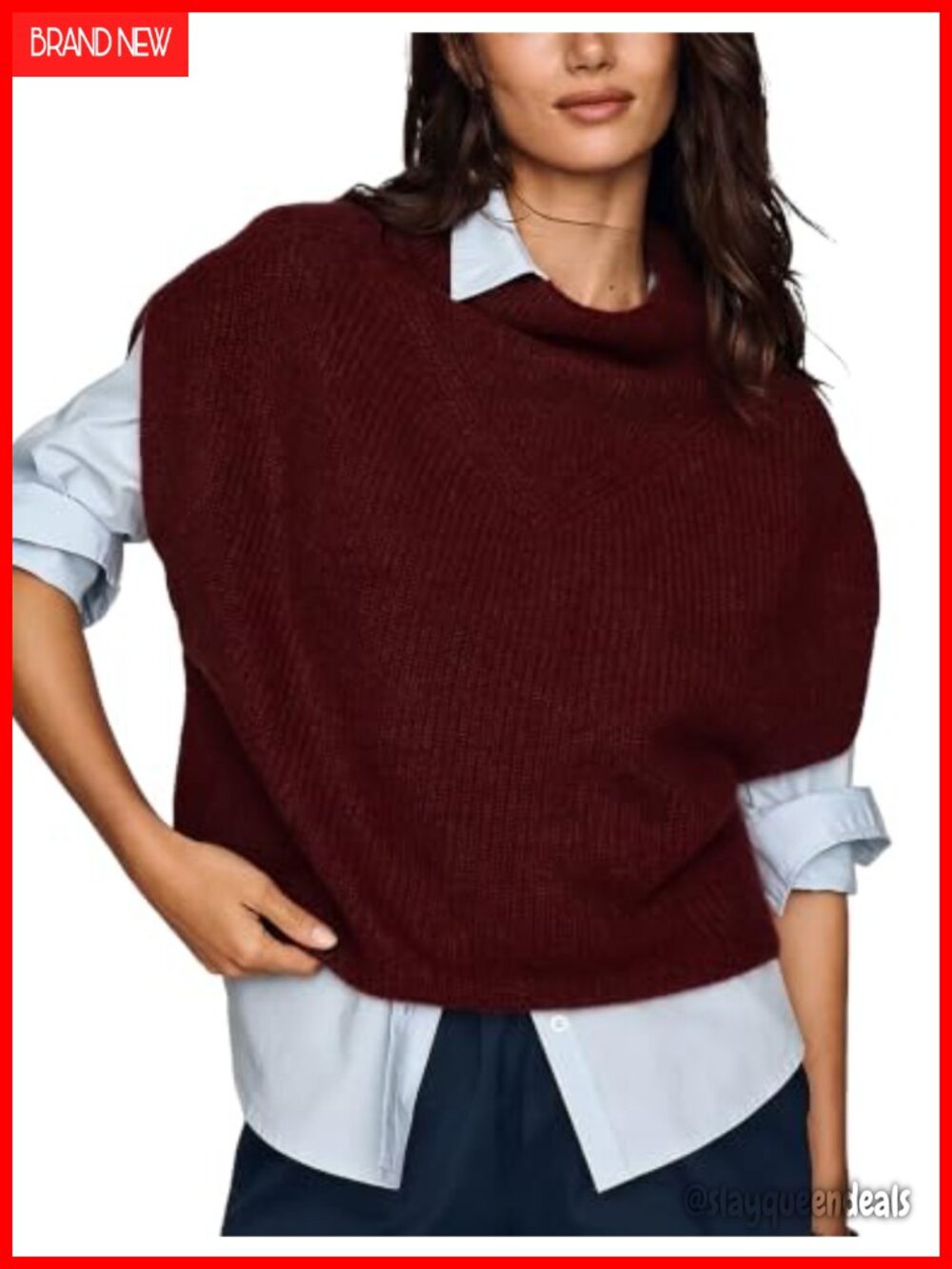 Ribbed Knit High Neck Sleeveless Sweater Vest Pullover